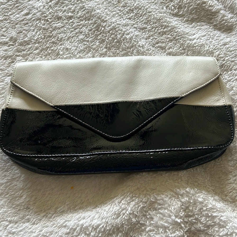 Black patent and White Leather Clutch